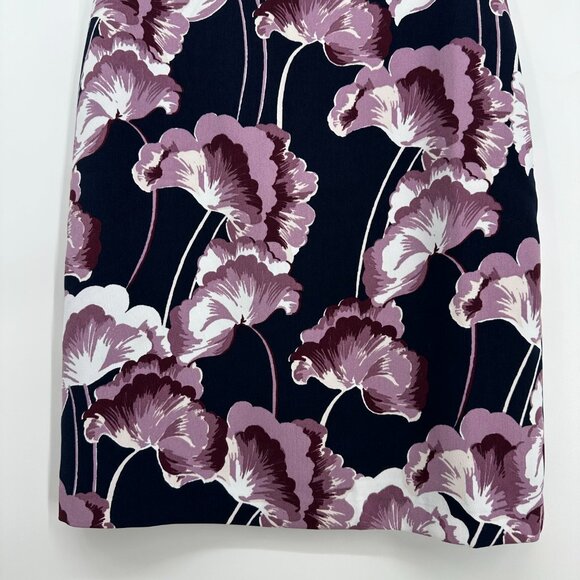 3/$25 Ann Taylor Floral Print‎ Mini Sheath Dress 2 Sleeveless Navy Blue Purple - Picture 4 of 10